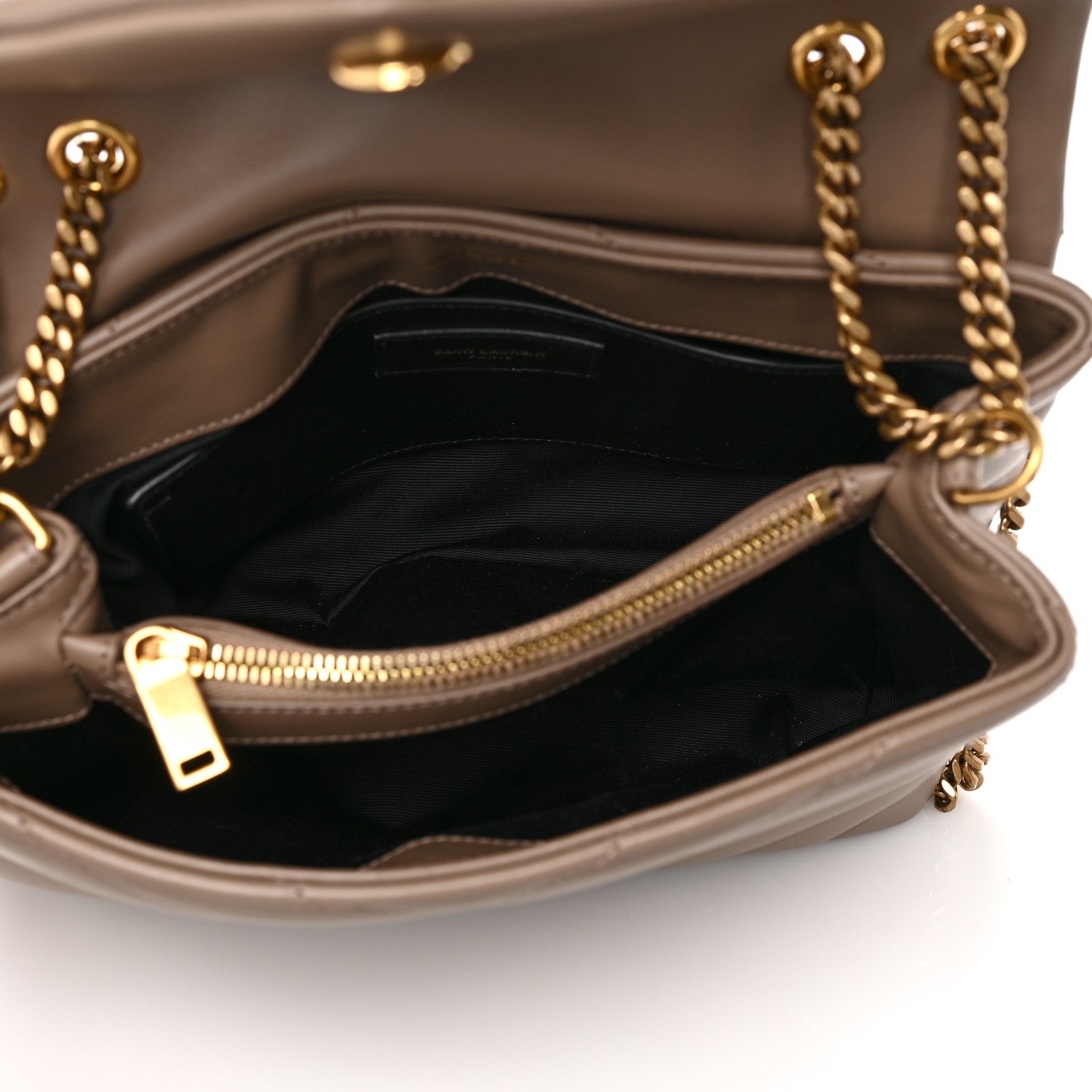 Saint Laurent Calfskin Y Quilted Monogram Small Loulou Chain Satchel Taupe 4 of 8