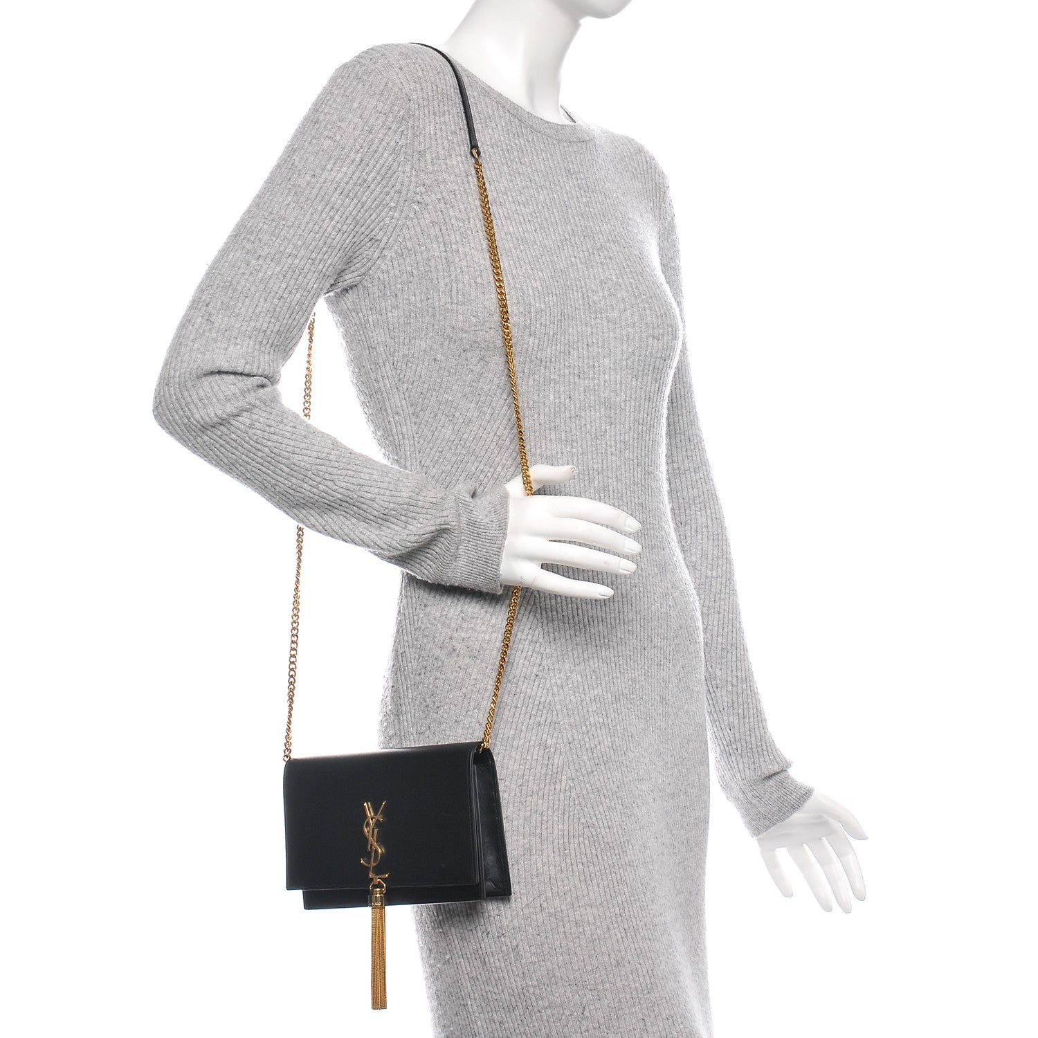 Saint Laurent Smooth Calfskin Medium Classic Monogram Kate Tassel Satchel Black 2 of 6