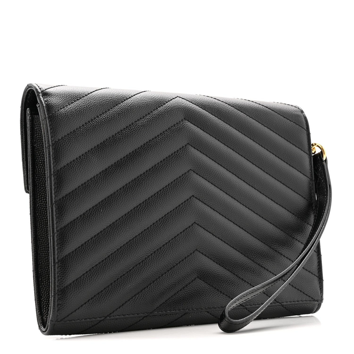 Saint Laurent Grain De Poudre Matelasse Chevron Monogram Envelope Clutch Black 3 of 10