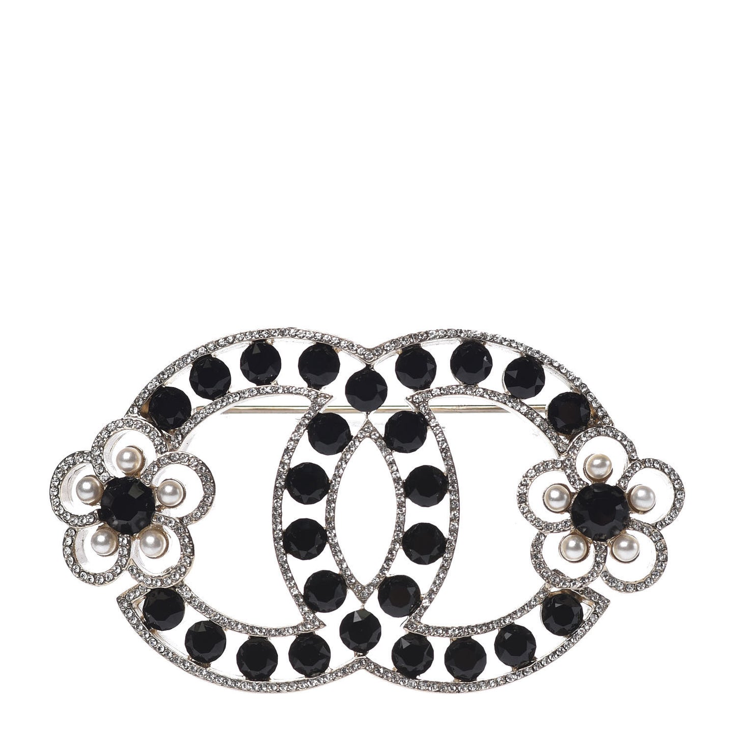 Crystal Pearl Crystal Blossom CC Brooch Light Gold Black
