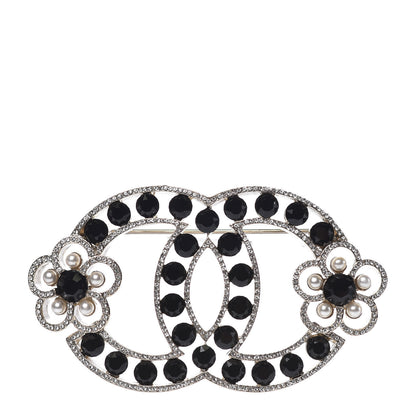Chanel Crystal Pearl Crystal Blossom CC Brooch Light Gold Black 1 of 4
