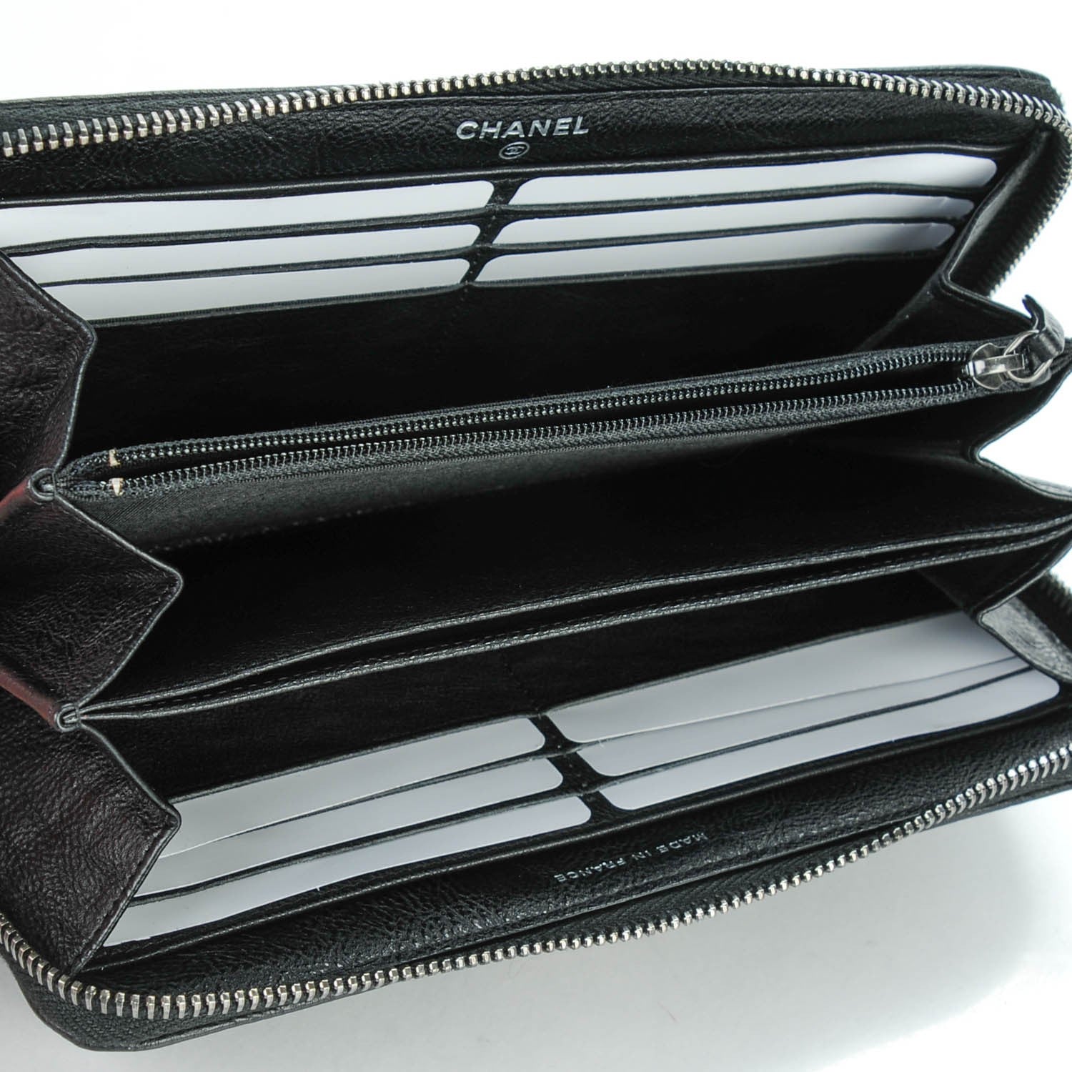 Chanel Grained Calfskin Quilted Boy Chain Large Gusset Zip Around Wallet Black 5 of 8