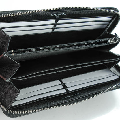 Chanel Grained Calfskin Quilted Boy Chain Large Gusset Zip Around Wallet Black 5 of 8