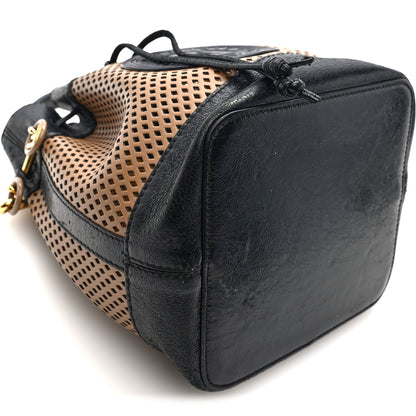 Fendi Vitello Liberty Glossy Lambskin F is Fendi Perforated Small Mon Tresor Bucket Bag Sand Mimosa Black 8 of 9
