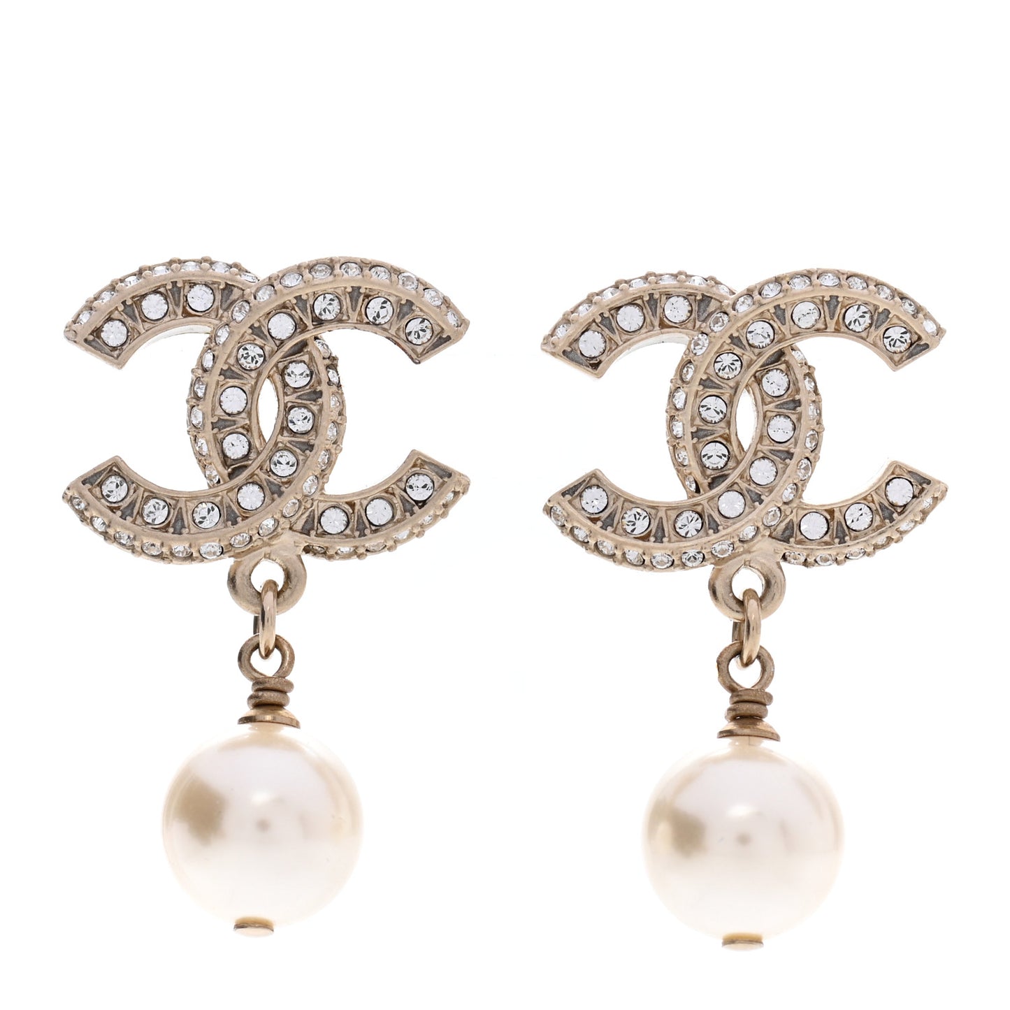 Crystal Pearl CC Drop Earrings Gold