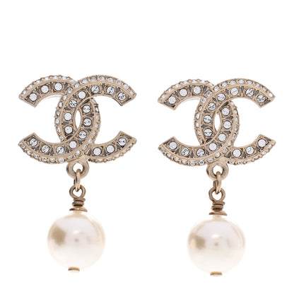 Chanel Crystal Pearl CC Drop Earrings Gold 1 of 5