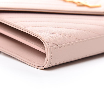 Saint Laurent Grain De Poudre Matelasse Chevron Monogram Chain Wallet Pale Blush 8 of 13
