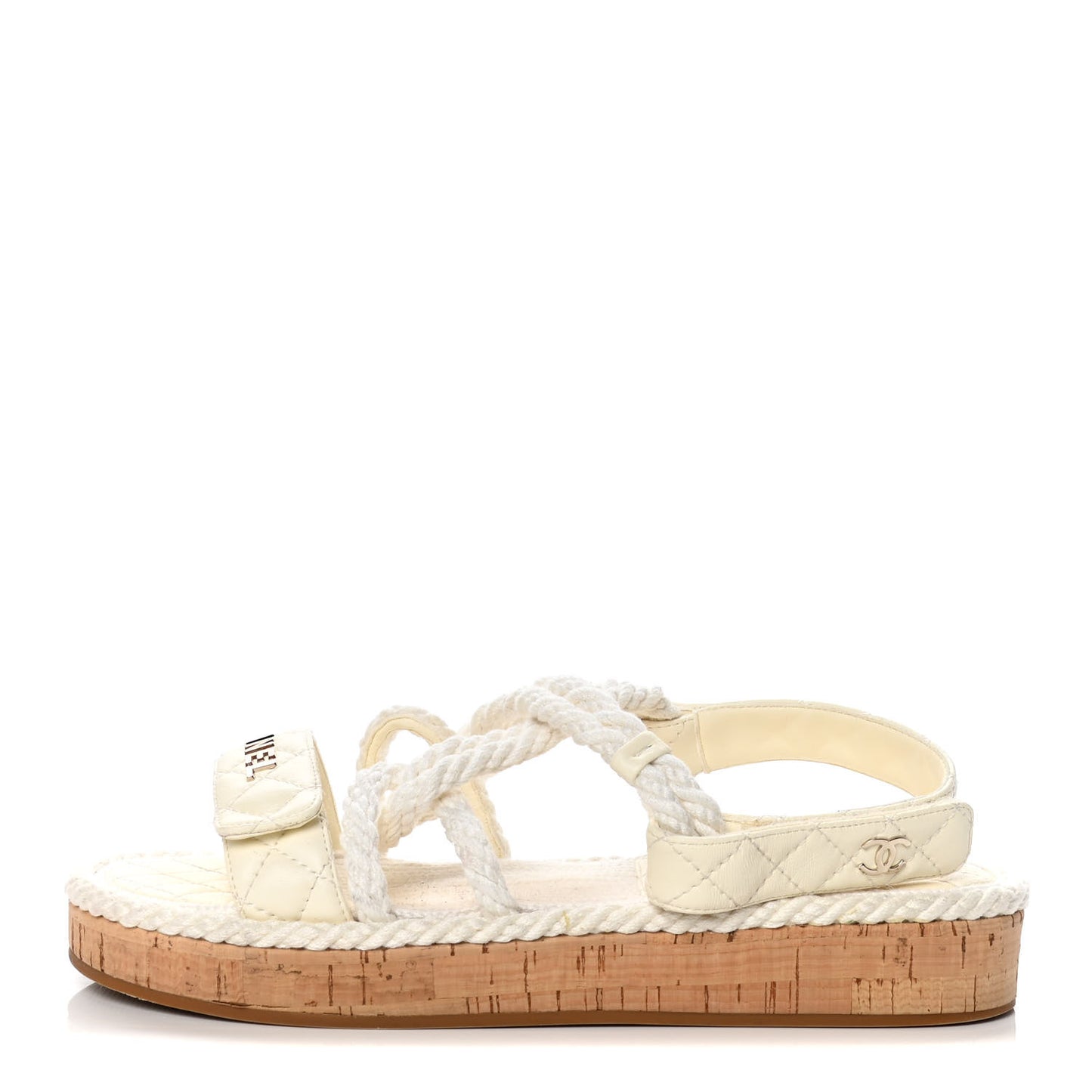 Cord Lambskin Quilted Logo Sandals 38 Ivory