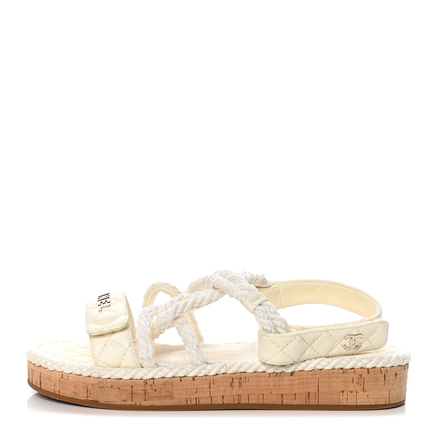 Chanel Cord Lambskin Quilted Logo Sandals 38 Ivory 1 of 11