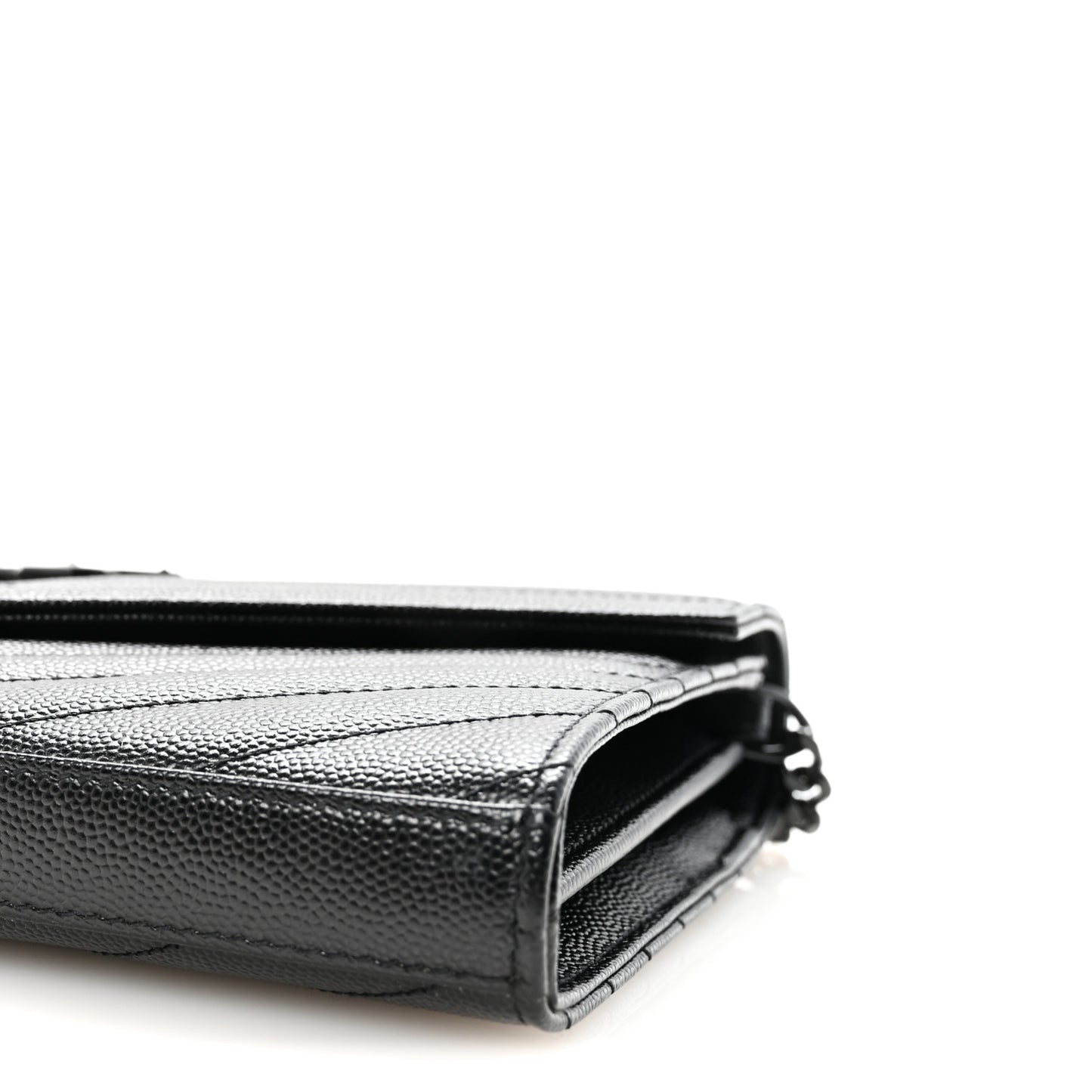 Grain De Poudre Matelasse Chevron Monogram Monochrome Chain Wallet Black