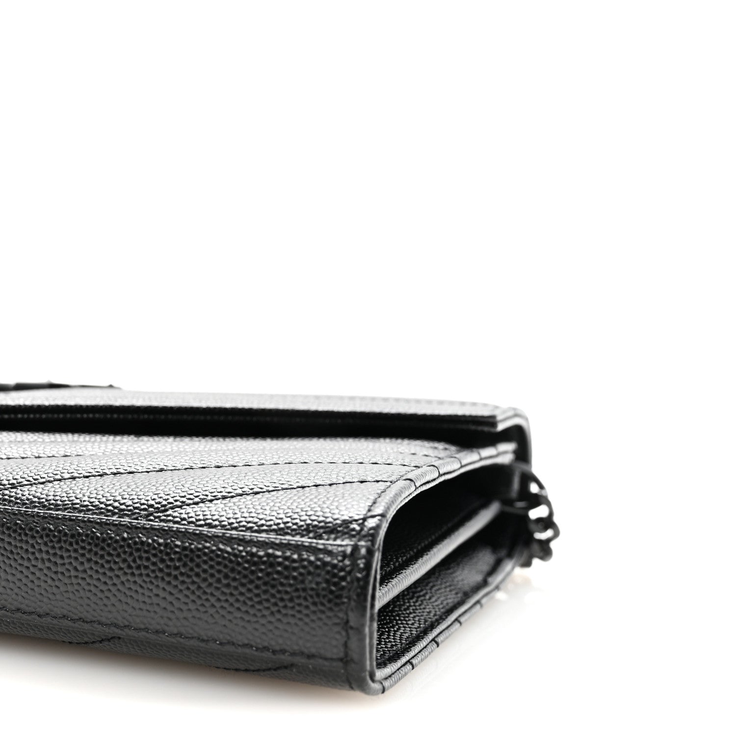 Saint Laurent Grain De Poudre Matelasse Chevron Monogram Monochrome Chain Wallet Black 9 of 10