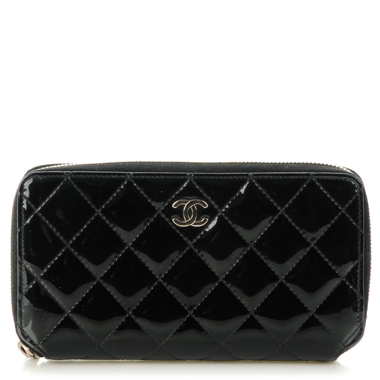 Glitter Patent Quilted Large Gusset Zip Around Wallet Black