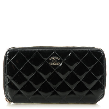 Chanel Glitter Patent Quilted Large Gusset Zip Around Wallet Black 1 of 8