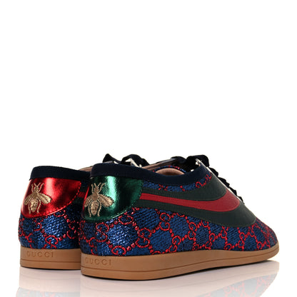 Gucci Lurex Calfskin Web GG Monogram Mens Falacer Sneakers 9 Iridescent Blue Iridescent Red Silver 4 of 10