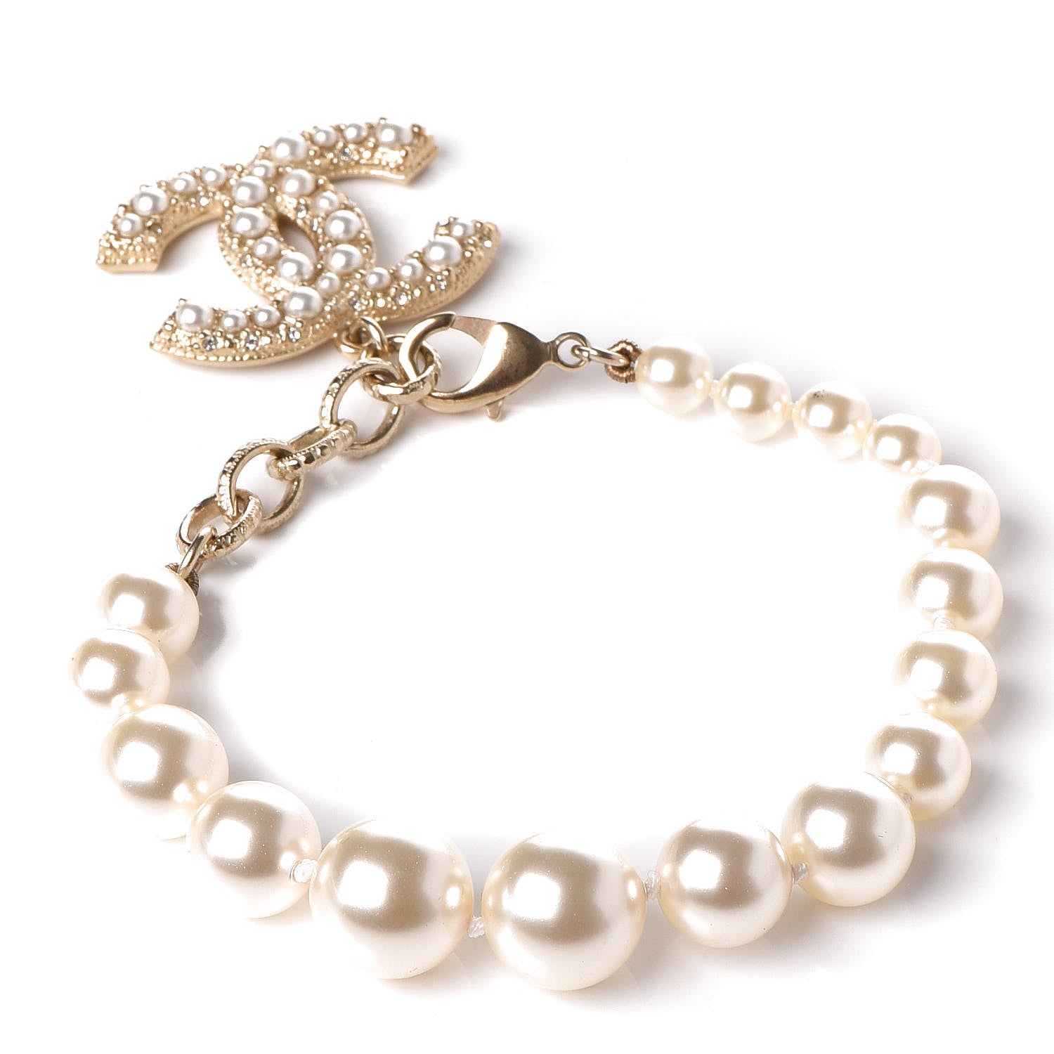 Chanel Pearl Crystal CC Bracelet Gold 3 of 5