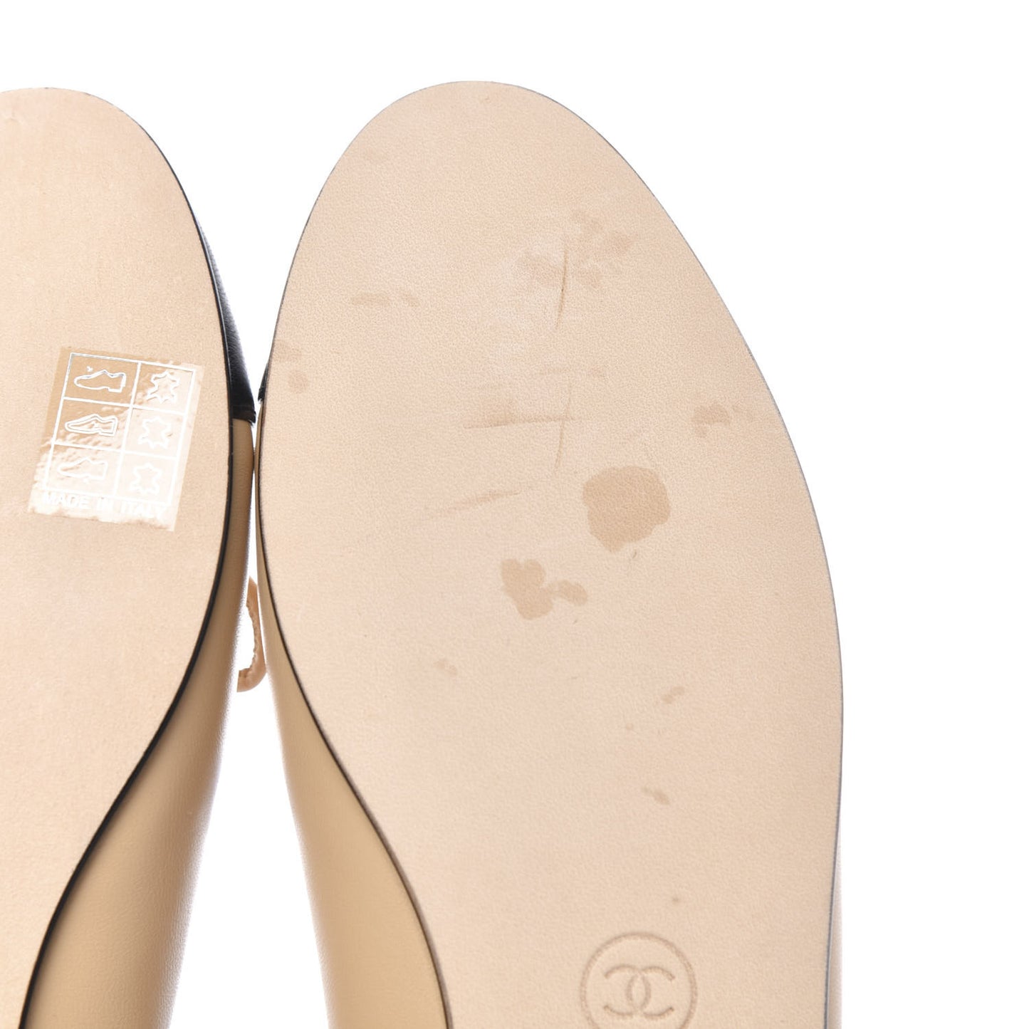 Lambskin CC Cap Toe Ballerina Flats 36 Beige Black