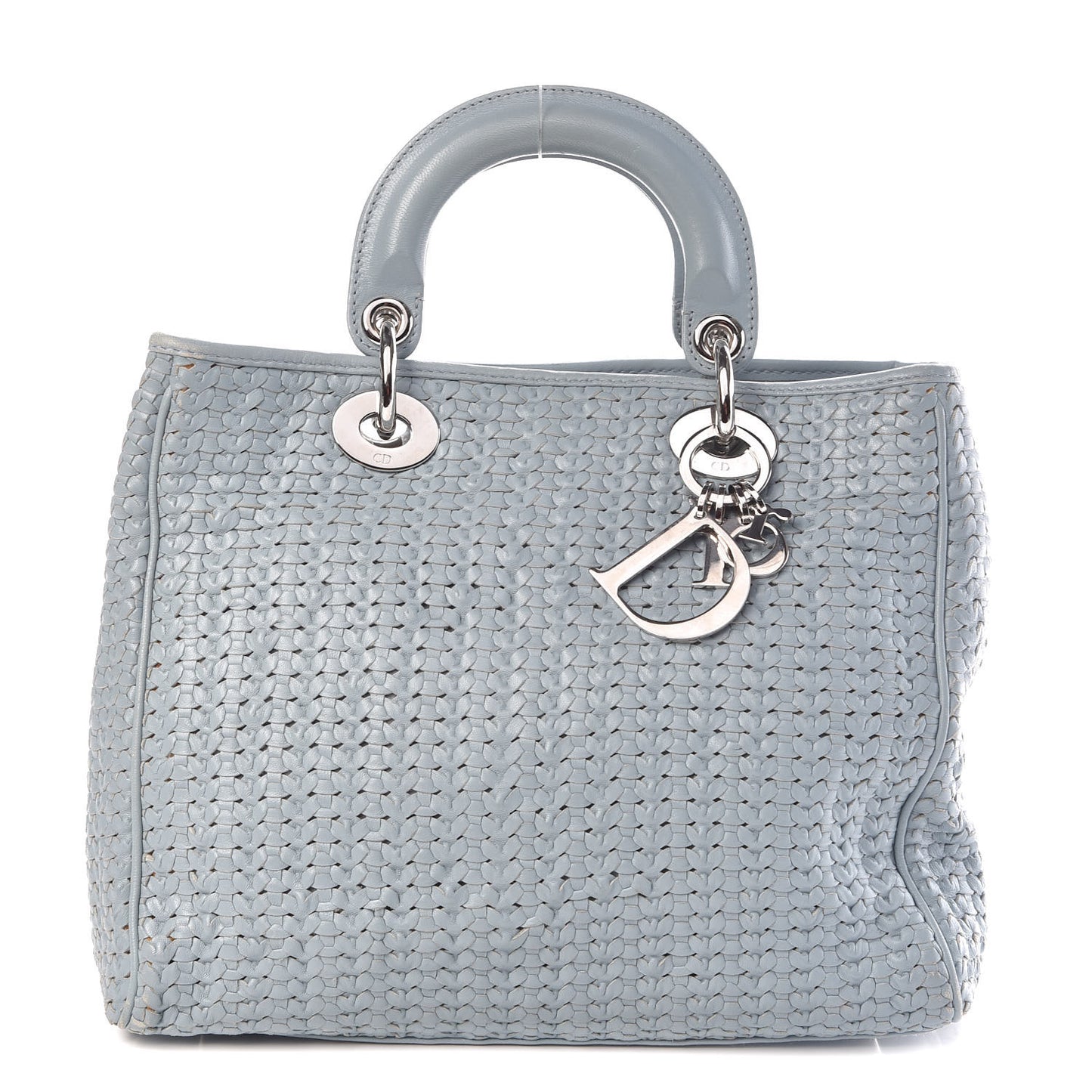 Lambskin Woven Medium Lady Dior Shopping Tote Light Blue