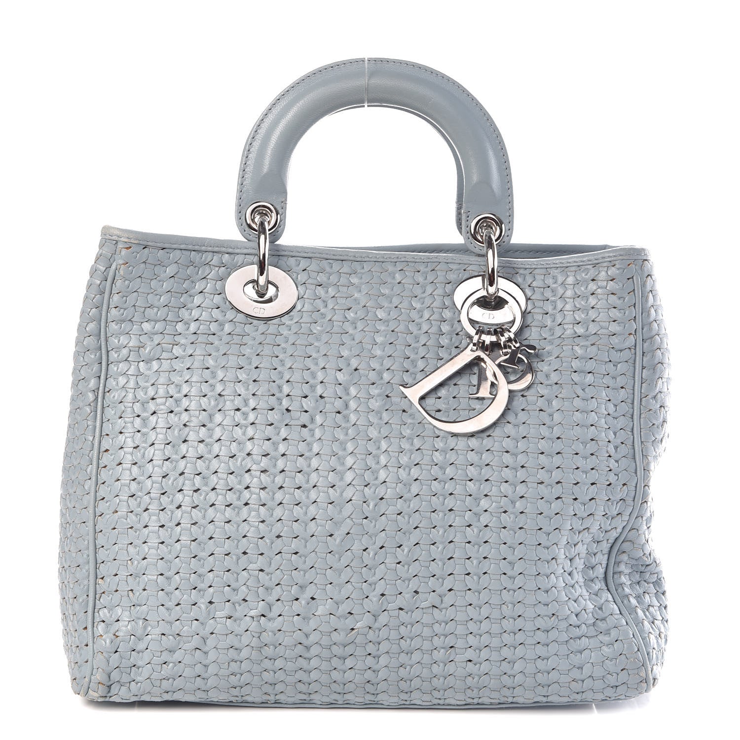 Christian Dior Lambskin Woven Medium Lady Dior Shopping Tote Light Blue 1 of 14