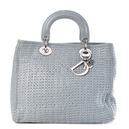 Christian Dior Lambskin Woven Medium Lady Dior Shopping Tote Light Blue 1 of 14