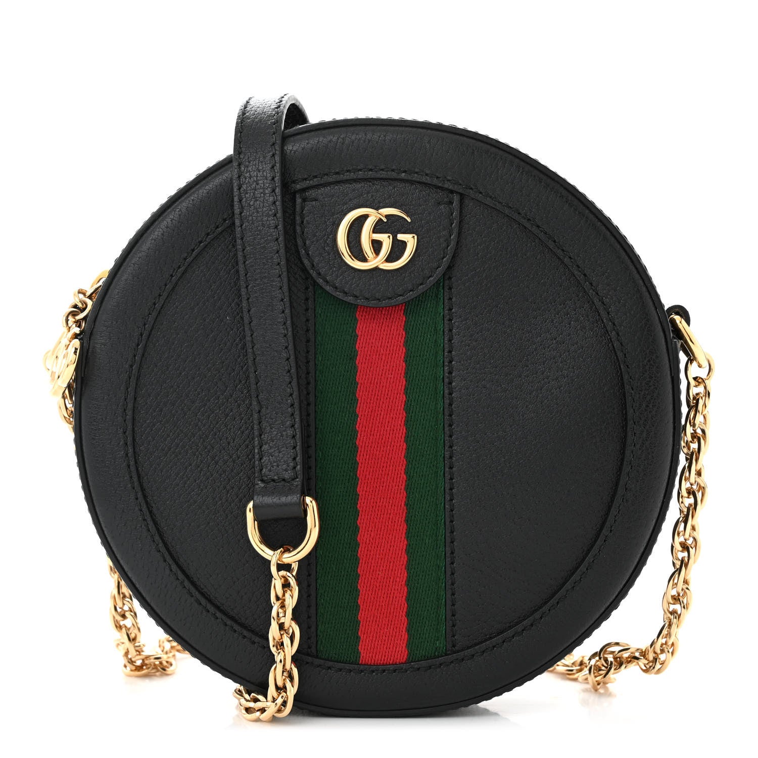 Gucci Grained Calfskin Web Mini Ophidia Round Shoulder Bag Black 1 of 12