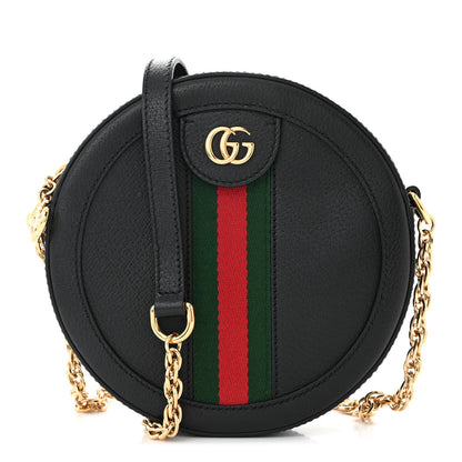 Gucci Grained Calfskin Web Mini Ophidia Round Shoulder Bag Black 1 of 12