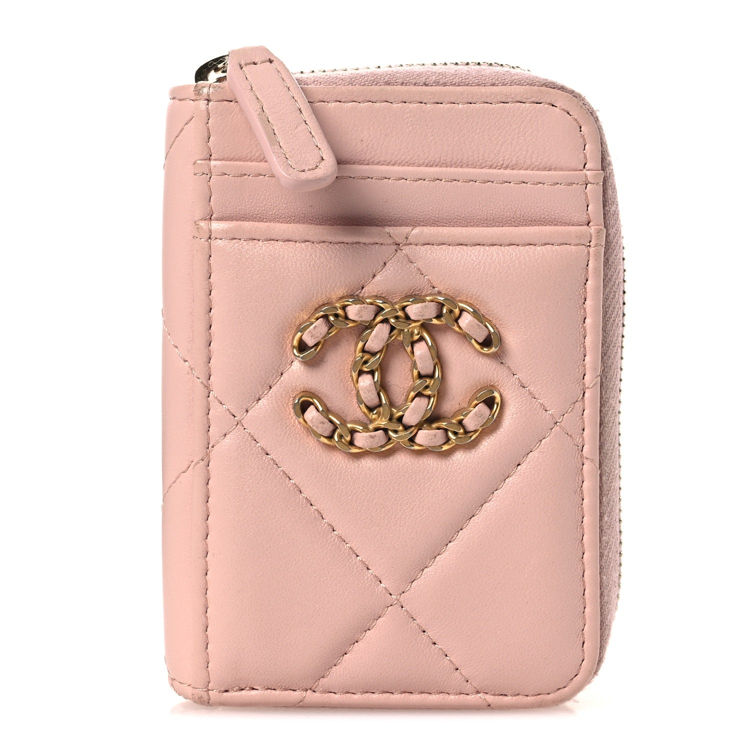 Chanel Lambskin Quilted Chanel 19 Vertical Zip Card Holder Wallet