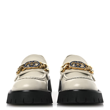 Gucci Cordovan Lux Womens Jeanne Platform Lug Sole 30/45mm Loafers 39 Mystic White 3 of 13