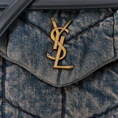 Saint Laurent Denim Quilted Small Loulou Puffer Monogram Chain Satchel Rodeo Blue 8 of 10