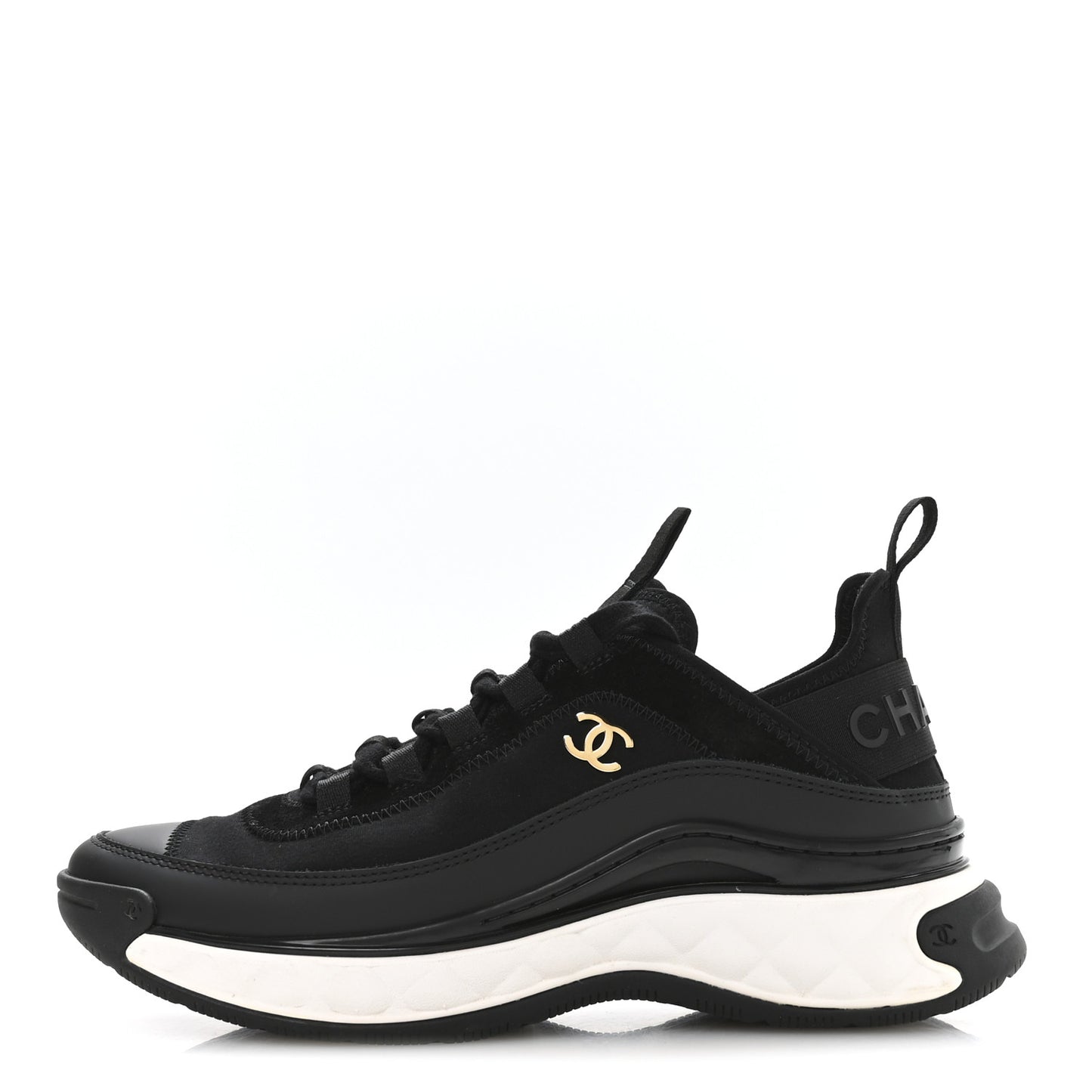Velvet Calfskin Mixed Fibers CC Sneakers 37.5 Black
