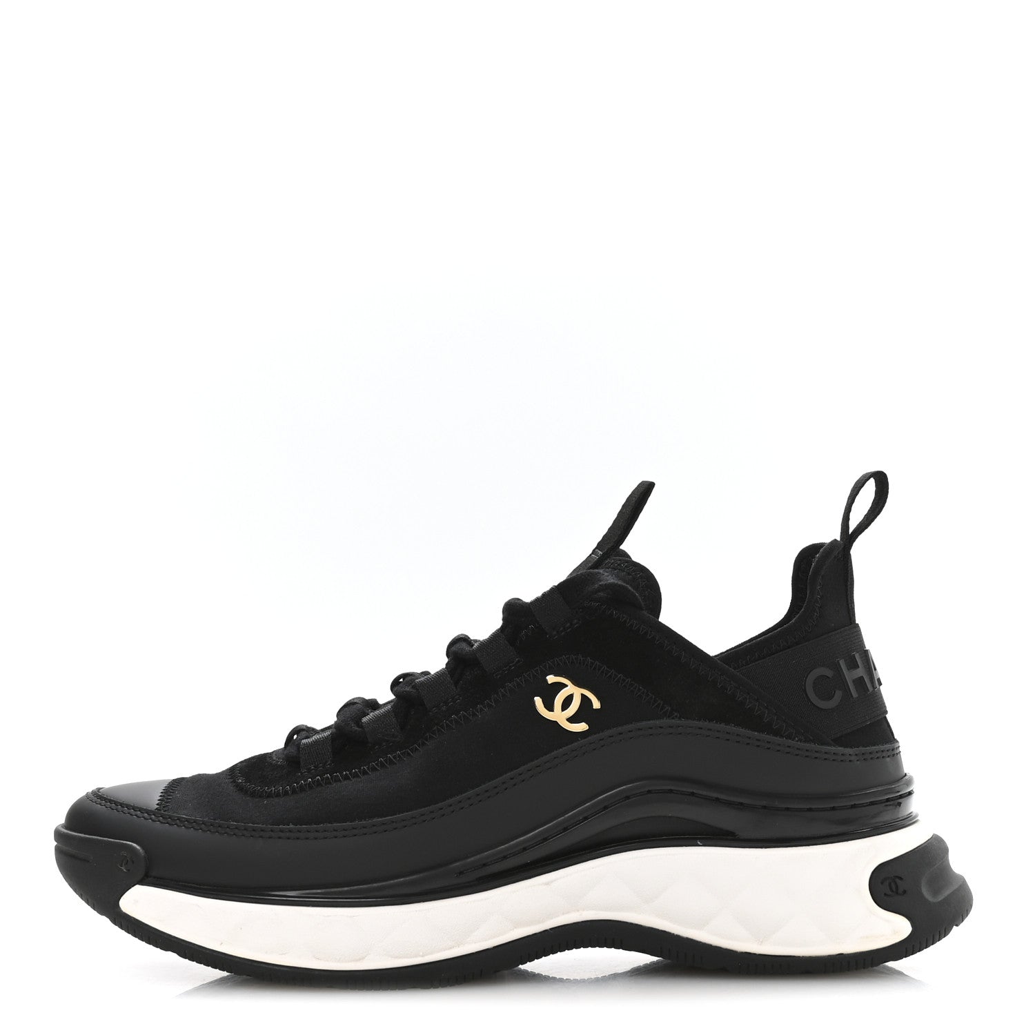 Chanel Velvet Calfskin Mixed Fibers CC Sneakers 37.5 Black 1 of 8
