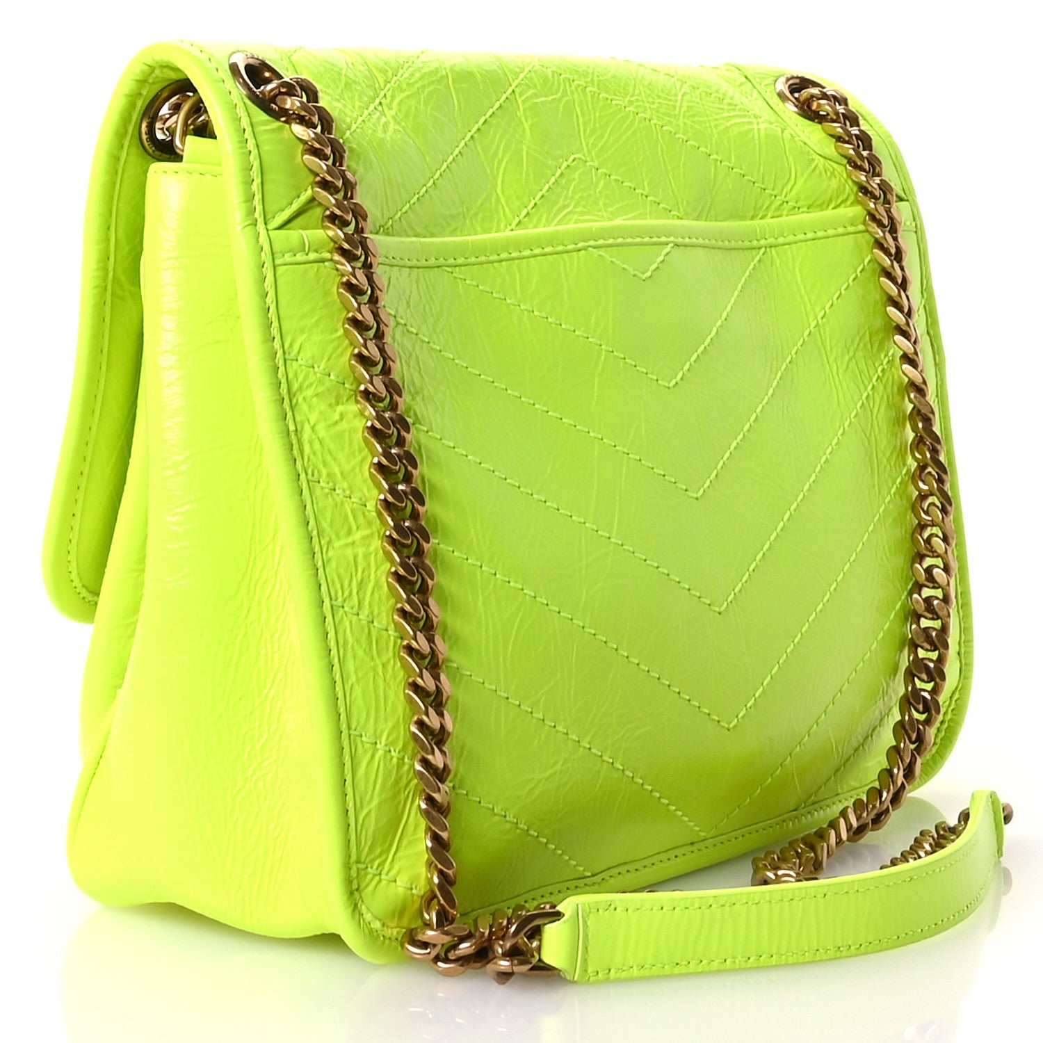 Saint Laurent Crinkled Calfskin Matelasse Monogram Medium Niki Chain Satchel Neon Yellow 3 of 11