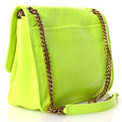 Saint Laurent Crinkled Calfskin Matelasse Monogram Medium Niki Chain Satchel Neon Yellow 3 of 11