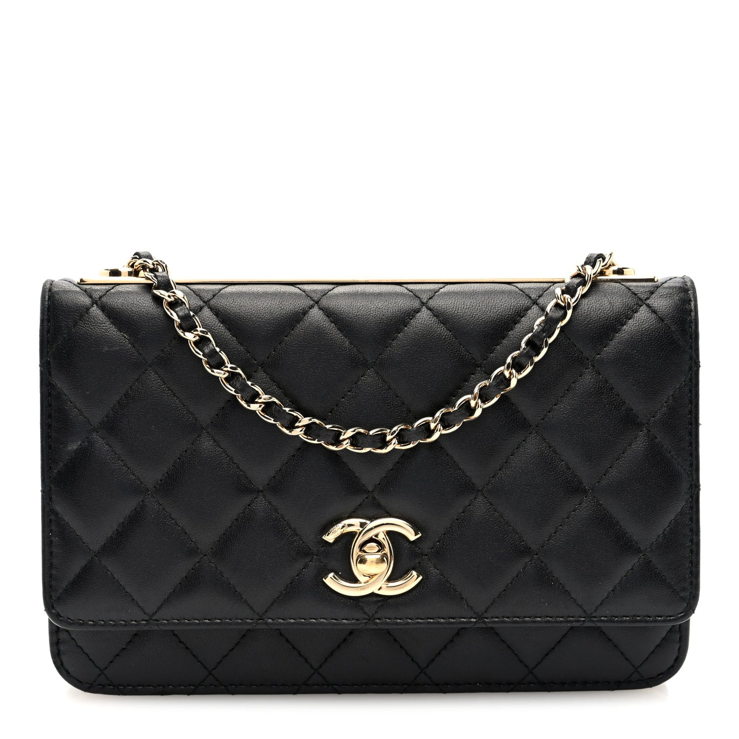 Lambskin Quilted Trendy CC Wallet On Chain WOC Black