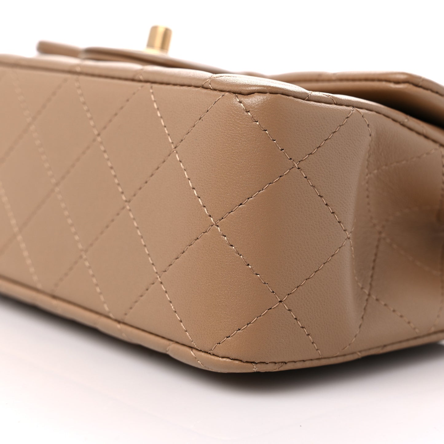 Lambskin Quilted Mini Metal Top Handle Rectangular Flap Beige