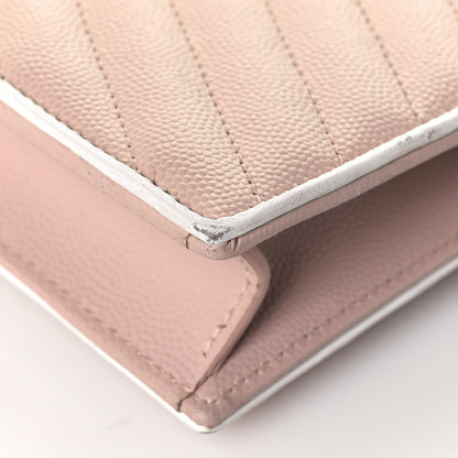 Saint Laurent Grain De Poudre Matelasse Chevron Monogram Envelope Chain Wallet Pink White 17 of 23