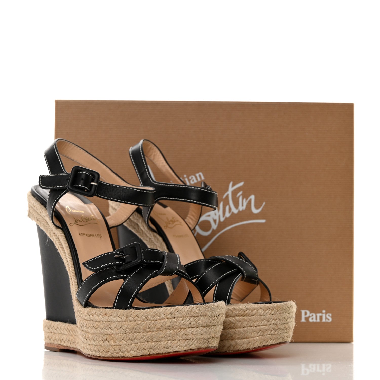 Christian Louboutin Calfskin Rope Zero Problem 140 Espadrille Wedges 38 Black 8 of 8