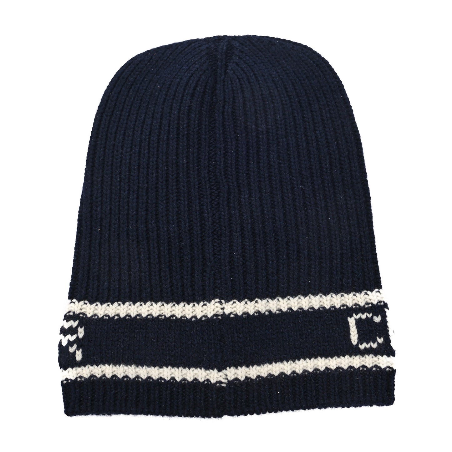 Cashmere Wool Beanie Navy Blue White