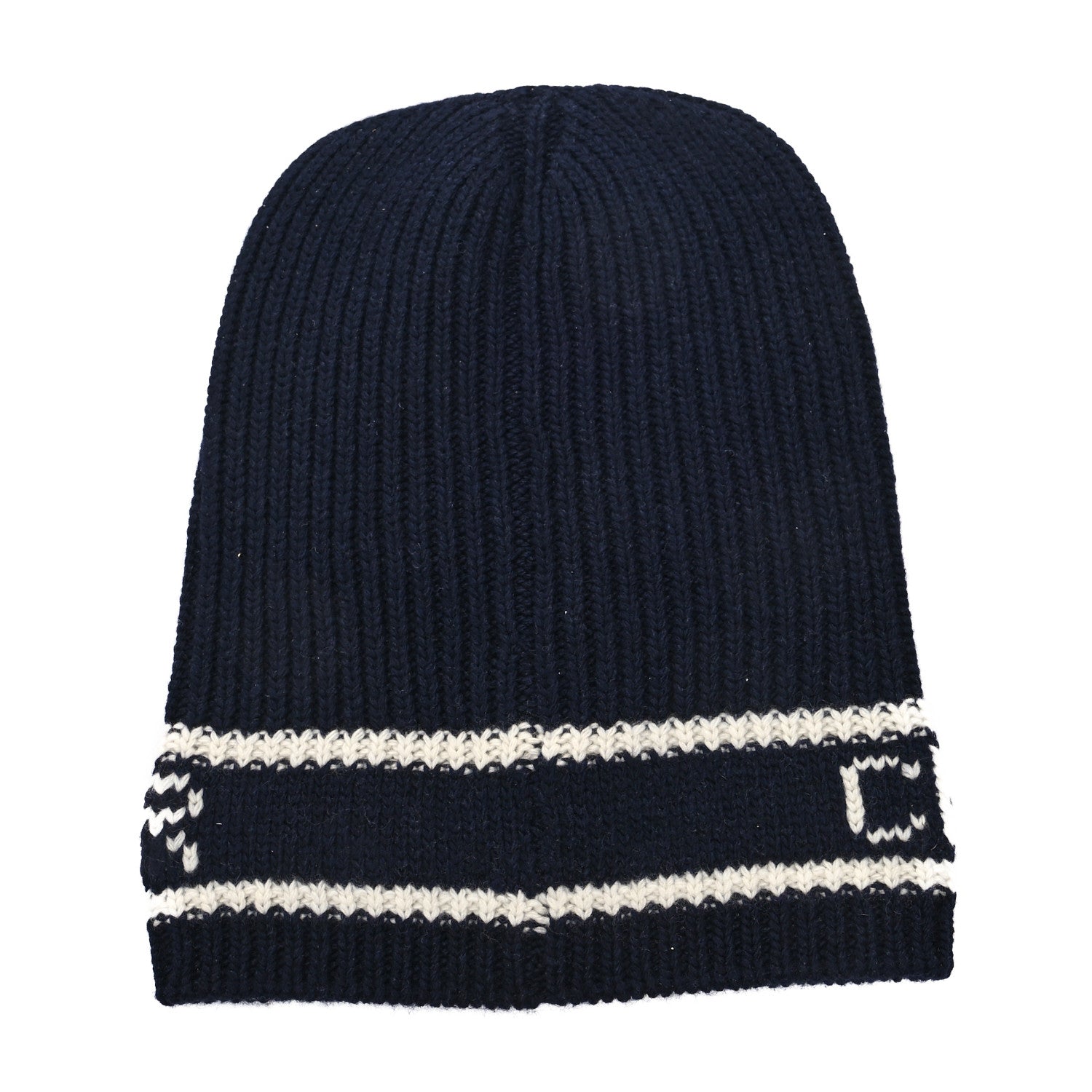 Christian Dior Cashmere Wool Beanie Navy Blue White 3 of 5