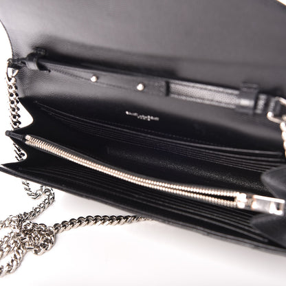 Saint Laurent Grain De Poudre Matelasse Chevron Monogram Chain Wallet Black 5 of 10