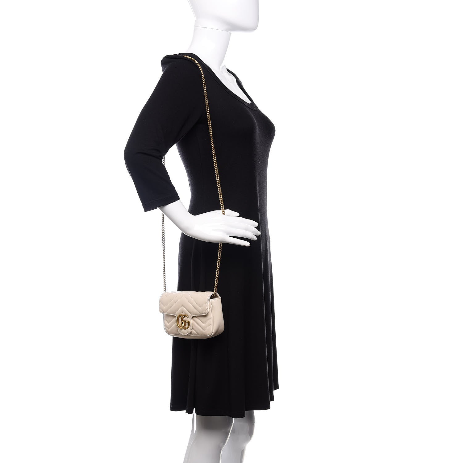 Gucci Calfskin Matelasse Super Mini GG Marmont Shoulder Bag White 2 of 9