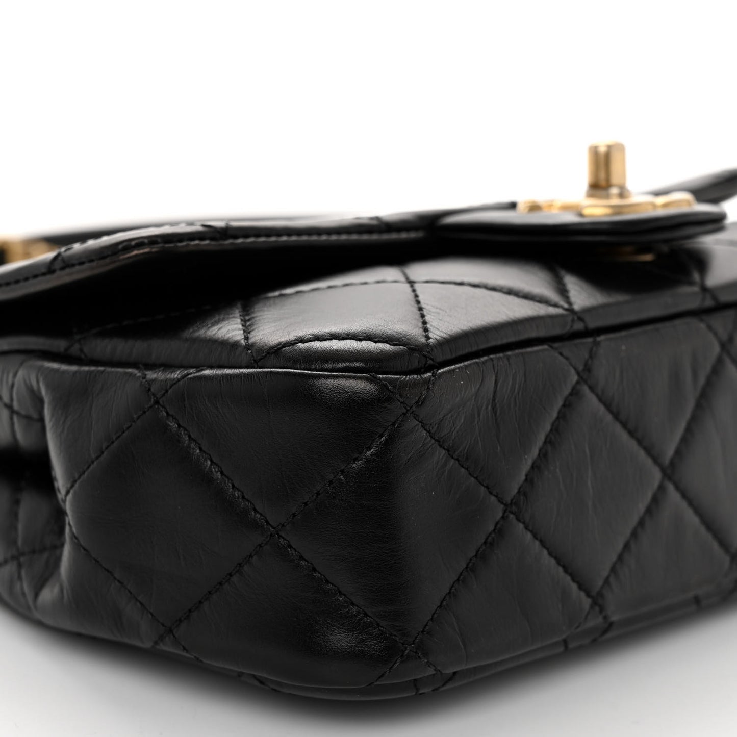 Calfskin Quilted Mini Rectangular Crystal Pearls Chain Flap Black