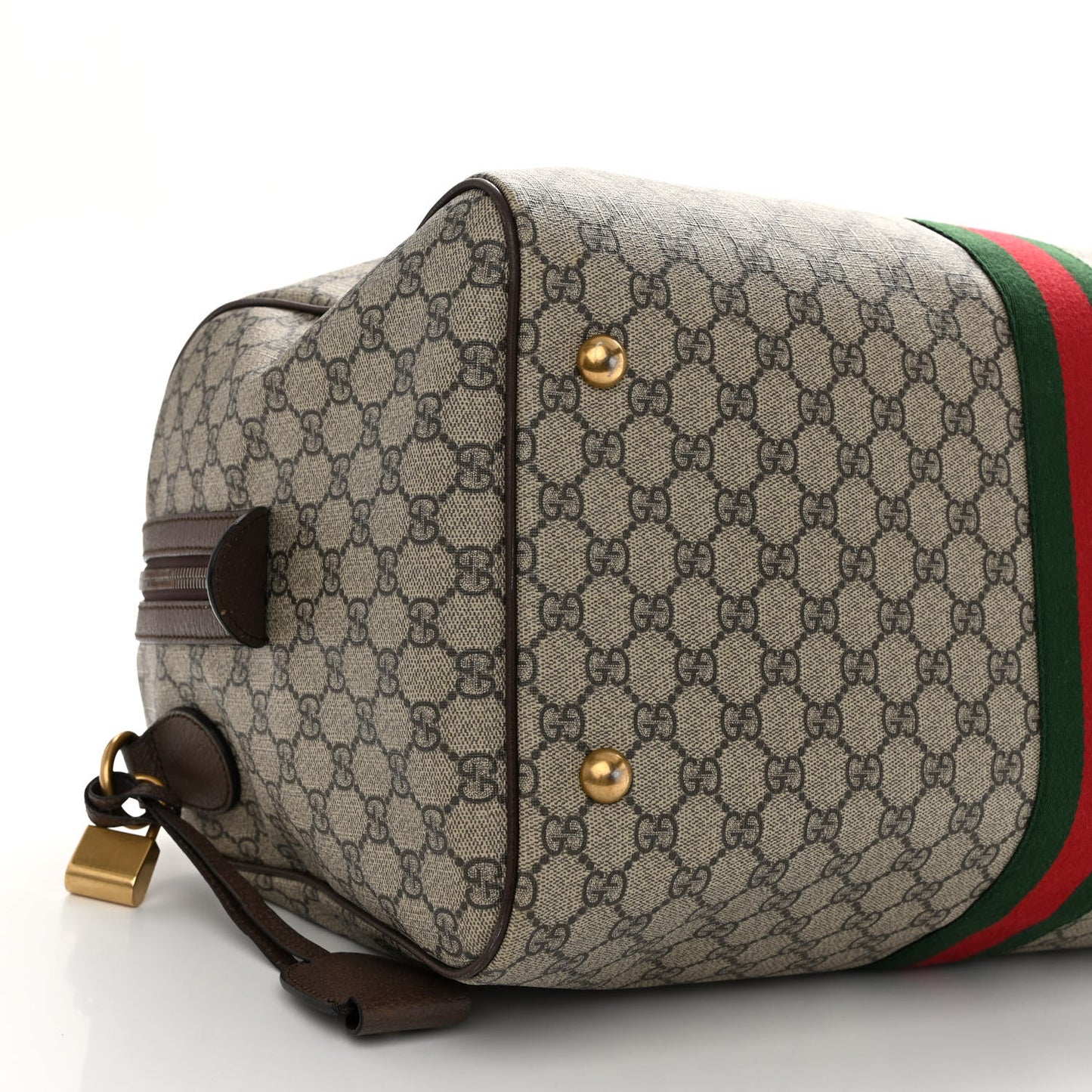 GG Supreme Monogram Textured Dollar Calfskin Web Medium Ophidia Carry-On Duffle Bag Beige Ebony New Acero