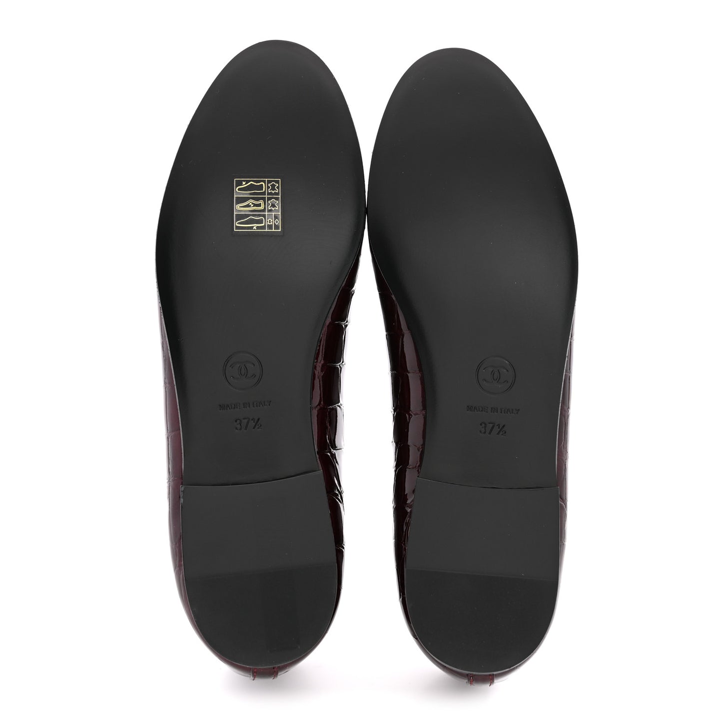 Patent Calfskin Crocodile Embossed Cap Toe CC Ballerina Flats 37.5 Dark Burgundy Black