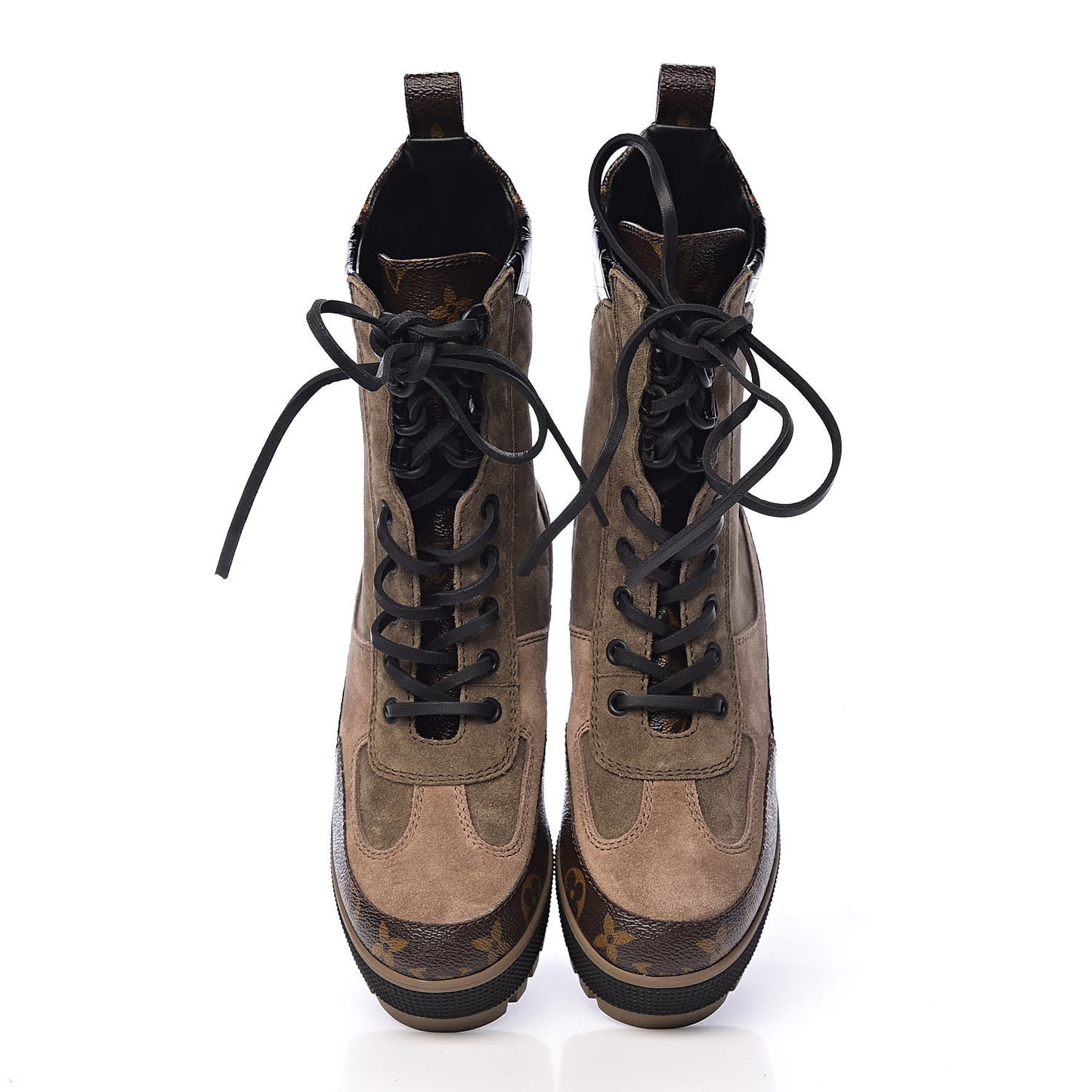 Suede Calfskin Monogram Laureate Platform Desert Boots 36 Taupe