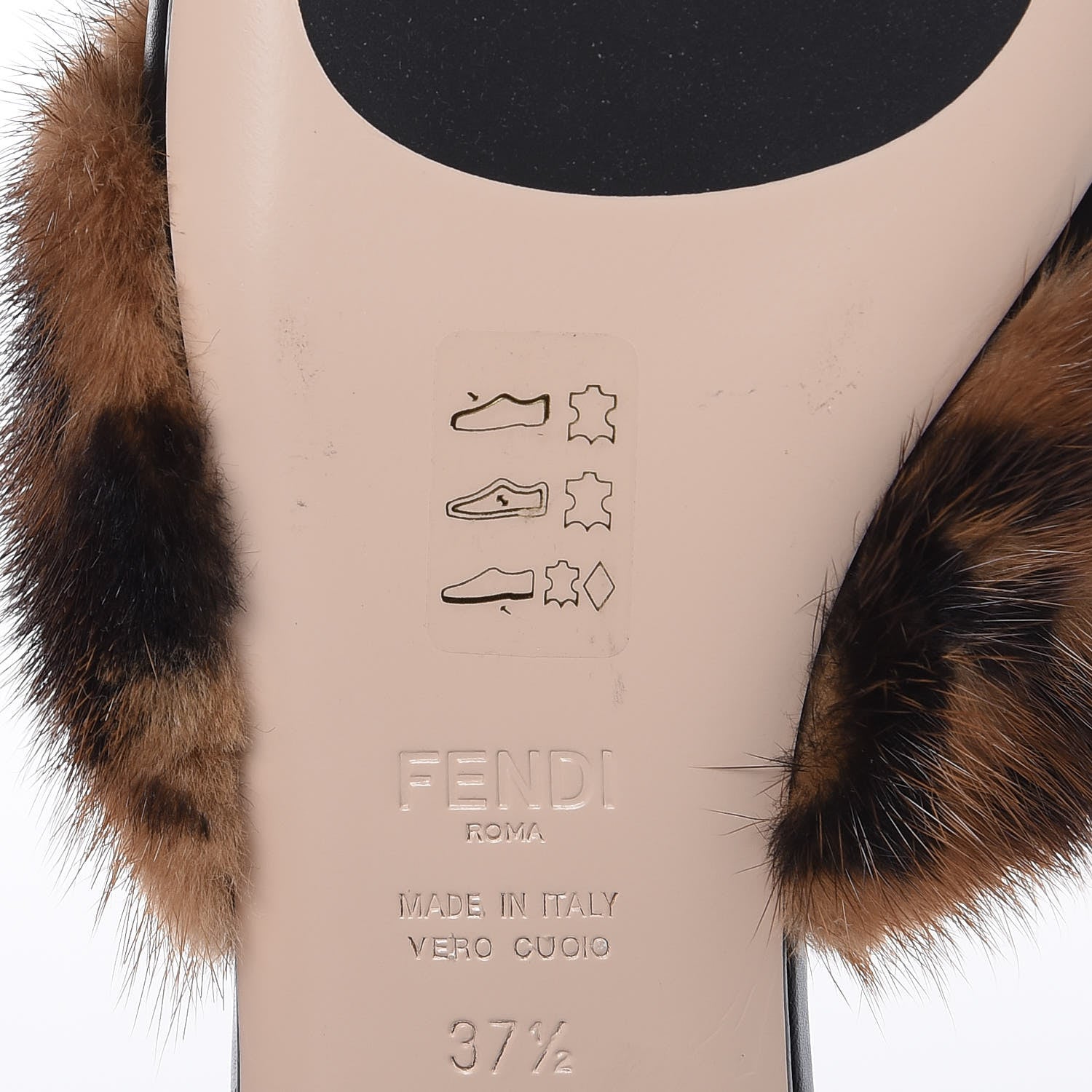 Fendi Calfskin Mink Fur FF Flat Mules 37.5 Black 11 of 11
