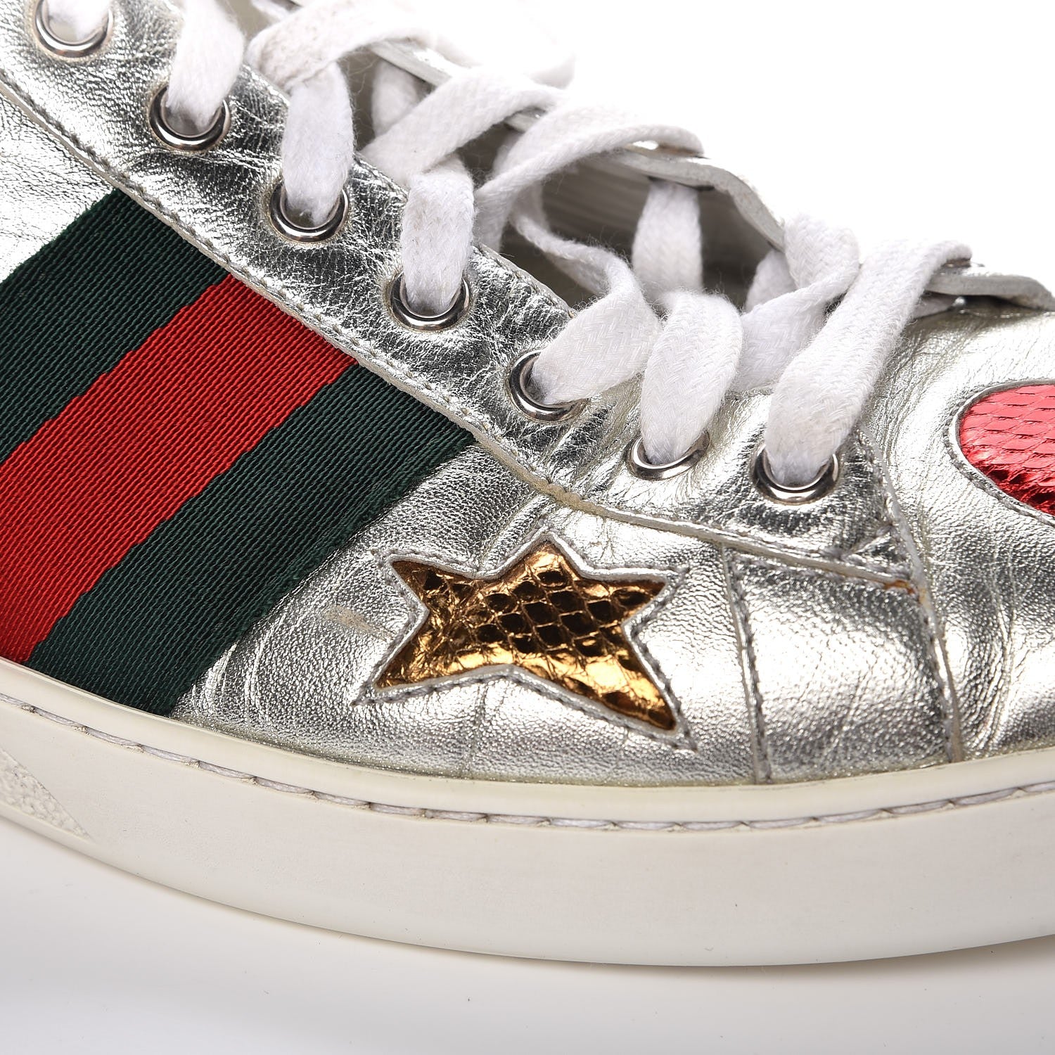 Gucci Metallic Nappa Ayers Web Lightning Bolt Embroidered Mens Ace Sneakers 9 Silver 14 of 15