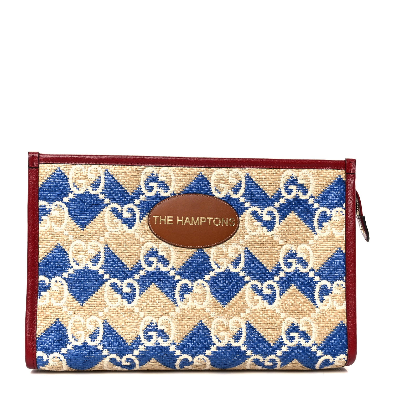 Gucci Raffia GG Monogram Hamptons Case Beige Blue 1 of 7