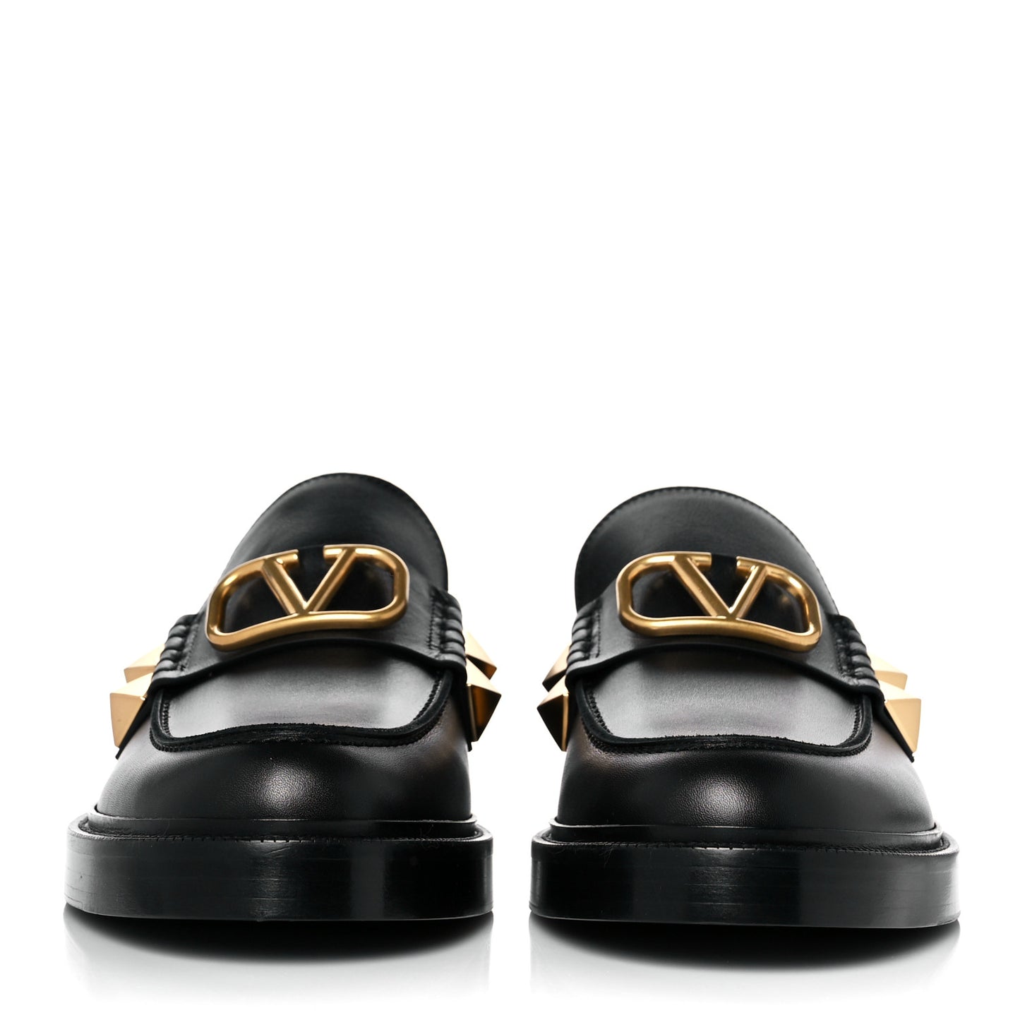 Calfskin Mens VLogo Roman Stud Loafers 44 Black