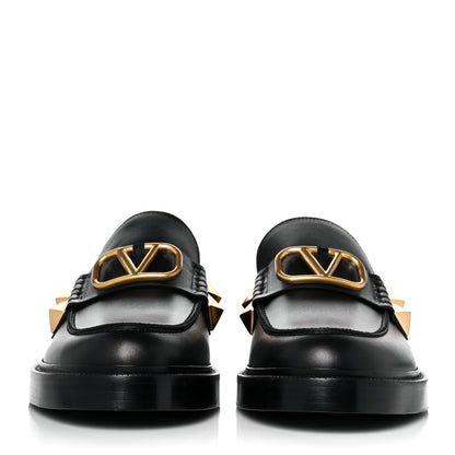 Valentino Garavani Calfskin Mens VLogo Roman Stud Loafers 44 Black 2 of 9