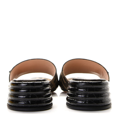 Fendi Jacquard Calfskin FF Crocodile Embossed Promenade Slide Sandals 35.5 Tobacco Moro Black 5 of 10
